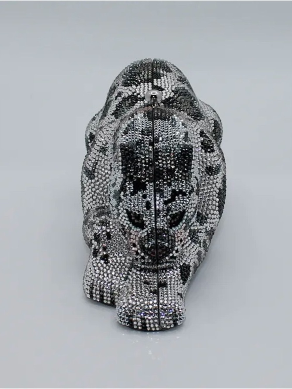 Judith Leiber Crystal Sleeping Snow Leopard Minaudiere Clutch Bag